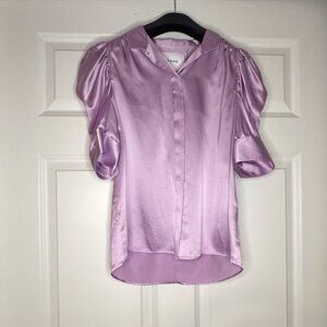 FRAME Gillian Puff Sleeve Silk Shirt – Lavender, Size S